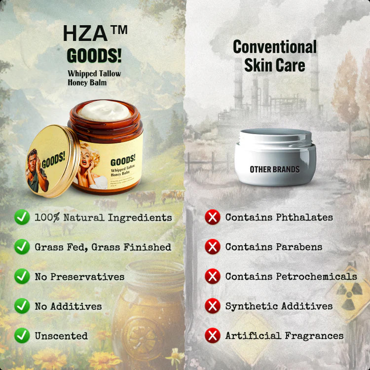 HZA GOODS! Whipped Beef Tallow and Manuka Honey Balm, 4oz, Organic Face Cream, Moisturizer, Body Lotion, Skin Care and Lip Balm